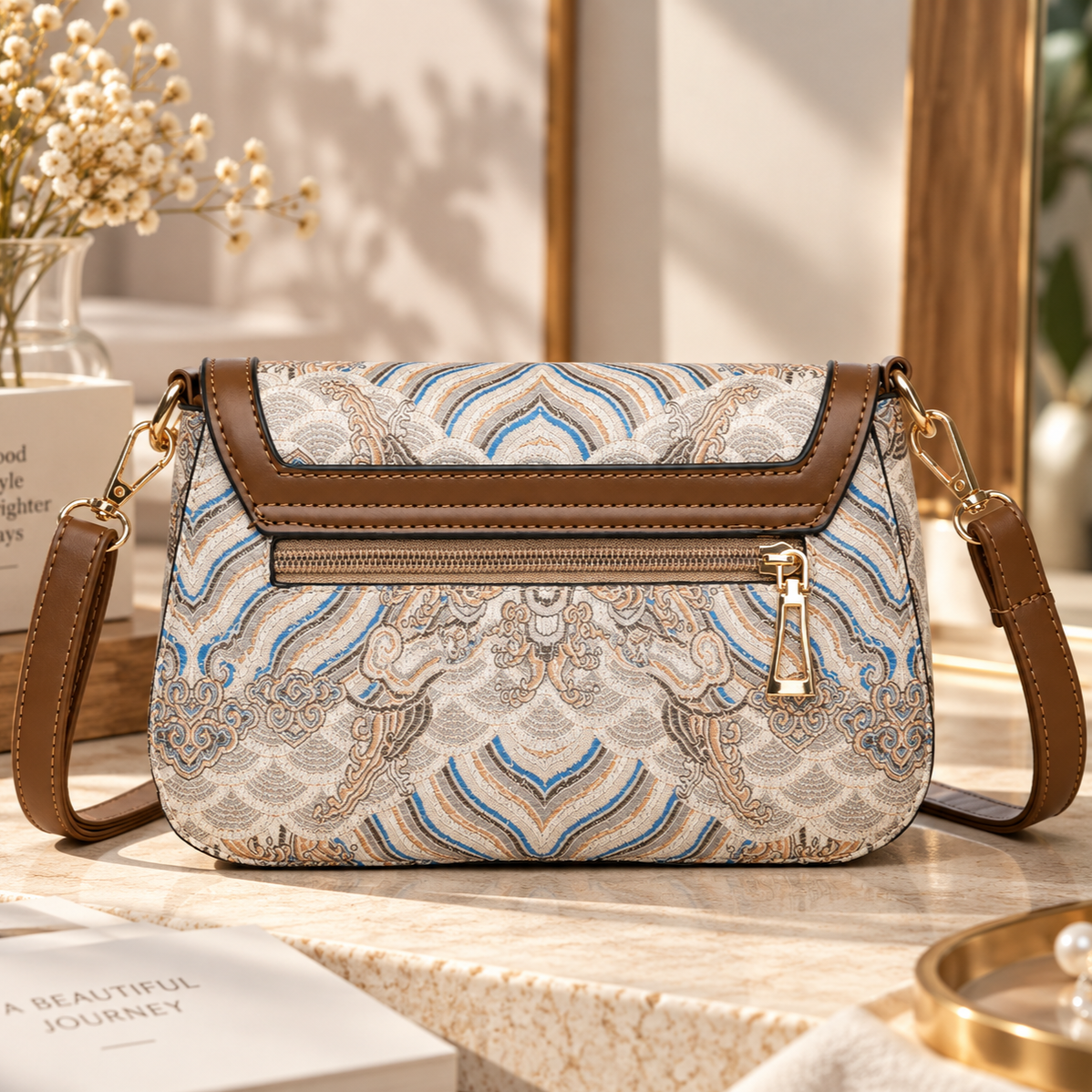 Vintage Pattern Women’s Crossbody Bag – Elegant Shoulder Handbag