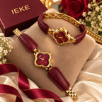 IEKE Luxury Clover Women’s Watch with Premium Gift Box – Burgundy & Gold
